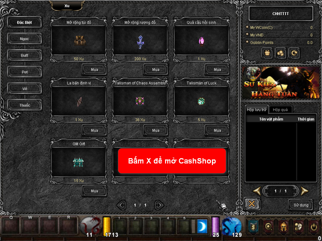 Chức năng chính của Game MU Nam Quốc